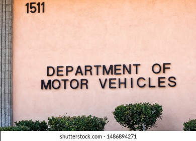 San Pedro, California/United States - 07/28/2019: A sign for the Department of Motor Vehicles
