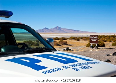 San Pedro De Atacama, El Loa, Chile. 05-15-2014. Car Of The Police Of Investigations Of Chile In The Atacama Desert