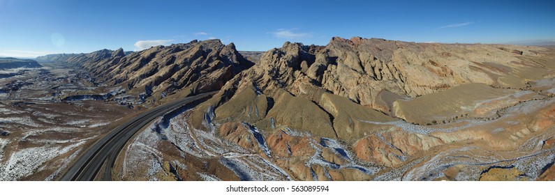 San Rafael Reef - Drone Aerial Panorama Photo - Interstate Highway System