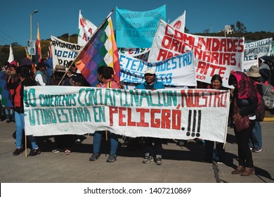 San Salvador De Jujuy, Jujuy/Argentina - 05-24-2019: Indigenous Communities Of The Salinas Grandes Protest Against Lithium Mining On Their Territory