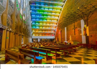 San Salvador, El Salvador - May 21, 2019:  Interior of the Iglesia El Rosario in San Salvador, The church designed by sculptor Ruben Martinez and completed in 1971
