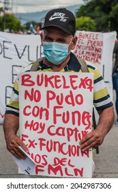 San Salvador, El Salvador - September 15th, 2021: Protesters Walk In The Streets Of The City Against The Politics Of Current President Nayib Bukele.