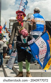 San Salvador, El Salvador - September 15th, 2021: Protester In Disguise Demonstrating Against The Bitcoin Politics Of Current President Nayib Bukele.