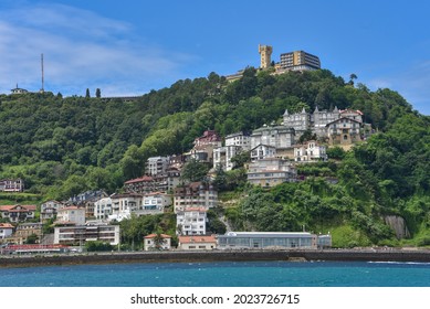 San Sebastian, Spain - 2 August 2021: Views of Monte Igueldo from La Concha Bay