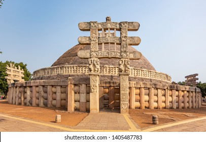 Sanchi Stupa, on a hilltop at Sanchi Town in Raisen District of the State of Madhya Pradesh, India.