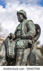 Sancho Panza from monument to Cervantes and heroes of his books in Madrid