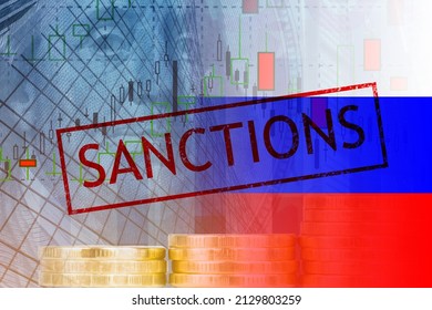 sanctions against Russia, financial economic restrictions for banks, shutdown of international money transfers, depreciation of currencies, crisis in the economy - Shutterstock ID 2129803259