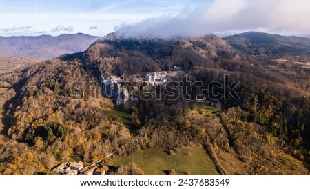 Sanctuary of La Verna in Italy 800 years since the appearance of the stigmata at Saint Francis of Assisi Catholic monastery in the middle of the forest and surrounded by clouds