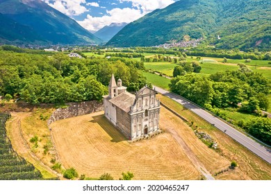 Sanctuary of the Madonna del Piano in Cambremo aerial view, Lombardy region of Italy