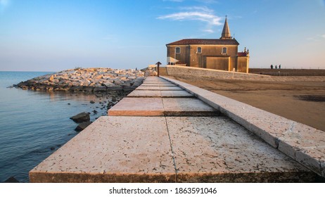 Sanctuary Madonna Dell'Angelo Seen During Sunset In A Blue Sky Background;Taken 10 September 2020-Lungomare Venezia Street