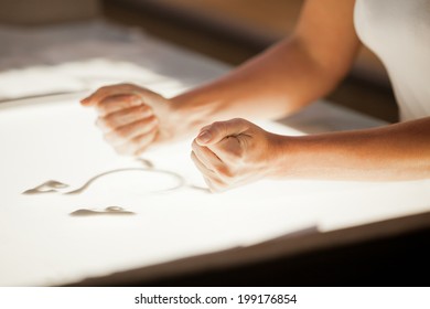 Sand Animation. Hands Girls Draw Sand 