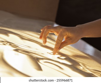 Sand Animation. Hands Girls Draw Sand 