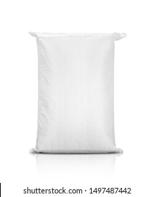 sand bag or white plastic canvas sack for rice or agriculture product isolated on white background