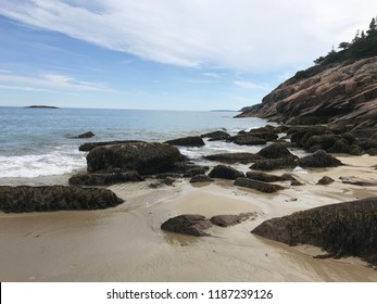 Sand Beach At Acadia National Park In Summer 2018.