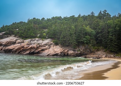 Sand Beach Of Acadia National Park On East Side Of Mount Desert Island.