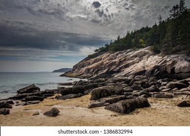 Sand Beach On Mount Desert Island In Maine. 