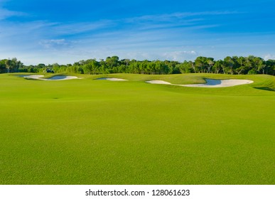 Sand bunkers on the golf course. Mexican resort. Bahia Principe, Riviera Maya. - Shutterstock ID 128061623