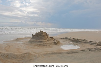 Sand Castle With Moat Around It At Emerald Isle North Carolina.