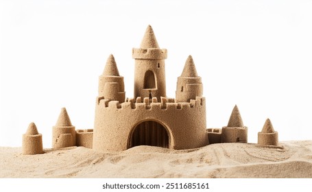 Sand castle on the beach isolated on white background - Powered by Shutterstock