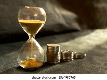 Sand Clock With Thai Coin Currency. Time Is Money, Investment Concept