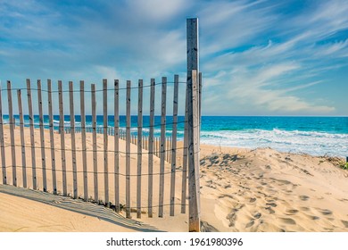 Sand dune fencing and beach at the North Carolina Outer Banks