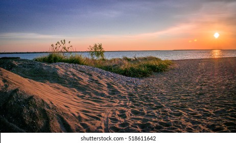 Sand Dune On Lake Michigan In Milwaukee, WI At Sunrise