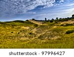 Sand Dunes Dramatic Sky over Creeping Juniper Nature Trail in Kohler Andrae State Park