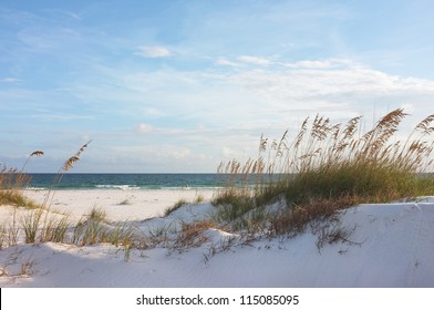 Sand Dunes And Ocean At Sunset, Pensacola, Florida.