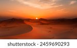 Sand dunes in the Sahara Desert at amazing sunrise, Merzouga, Morocco - Orange dunes in the desert of Morocco - Sahara desert, Morocco