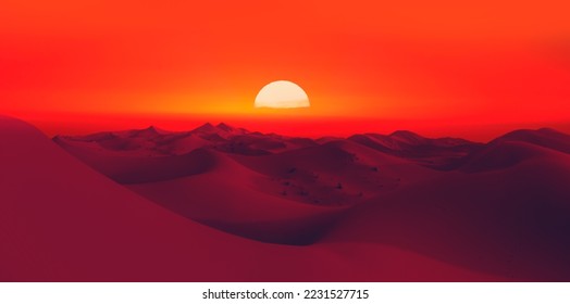Sand dunes in the Sahara Desert at amazing sunrise, Merzouga, Morocco - Orange dunes in the desert of Morocco - Sahara desert, Morocco - Shutterstock ID 2231527715