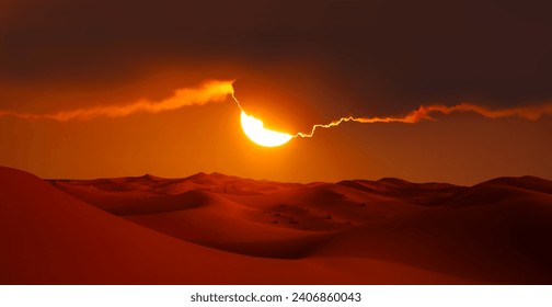Стоковая фотография: Sand dunes in the Sahara Desert at amazing sunrise, Merzouga, Morocco - Orange dunes in the desert of Morocco - Sahara desert, Morocco