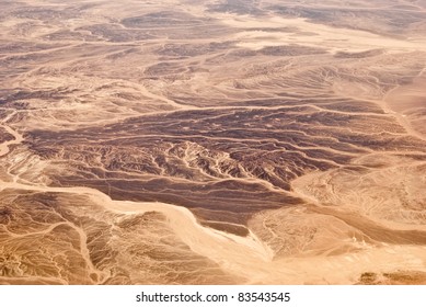 sand dunes in the Sahara Desert in Egypt. View from the airplane.
