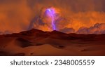 Sand dunes and sand storm in the Sahara desert with lightning - Hot and dry desert landscape