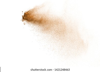 Sand Explosion Isolated On White Background.