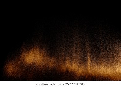 Sand flying explosion isolated on black background ,throwing freeze stop motion object design.