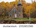 Sand Island Lighthouse in Wisconsin on Lake Superior in the Apostle Islands National Lakeshore - taken in the fall season