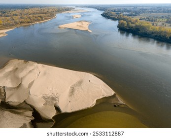 Sand islands on the Vistula River near Warsaw. Low water level in the river. - Powered by Shutterstock