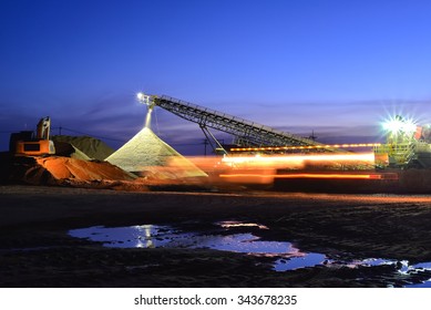 Sand Mining Night Shift With Sunset Sky