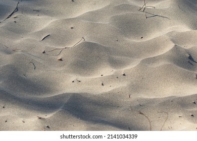 Sand On The Beach, Sand With Small Wind Dunes Close-up