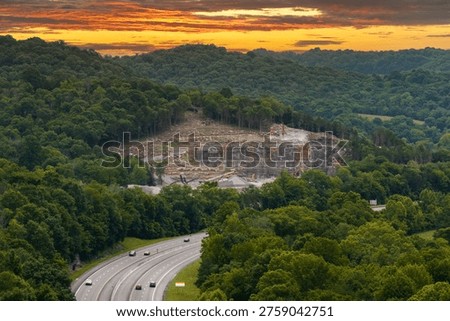 Sand open-pit mining quarry with processing plant for crushed stone. Extracting of natural resources for construction industry