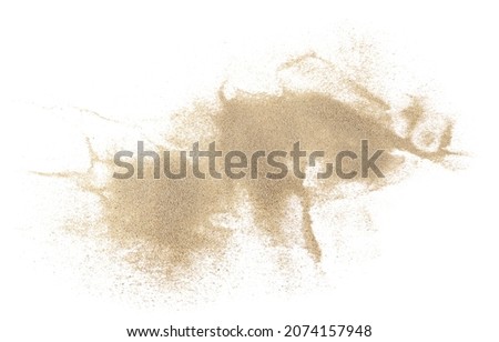 Sand pile scatter isolated on white background and texture, with clipping path, top view
