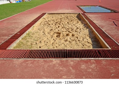 Sand Pit For Long Jump Sport And Lane In Stadium