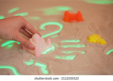 Sand Play Therapy. Container With Sand For The Work Of A Psychologist And A Client. 