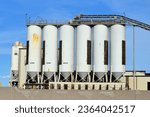sand and rock silos at a concrete processing plant
