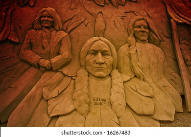 Sand Sculpture Representing Sitting Bull