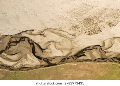 Sand and soil pattern in dry river bed from a bird's eye view, best for background.
