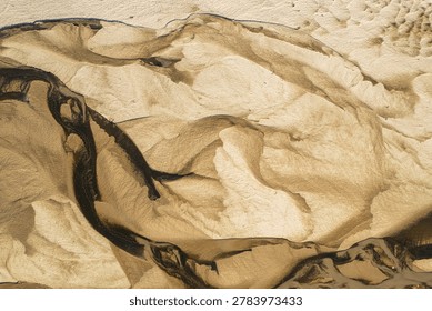 Sand and soil pattern in dry river bed from a bird's eye view, best for background.