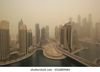 Sand Storm Day Of Dubai Marina.