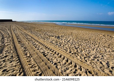 Sand Tracks Cross The Beach At Costa De La Luz, Spain