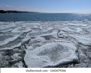 Sand Volcanos And Pancake Ice At Grand Haven Beach On Lake Michigan